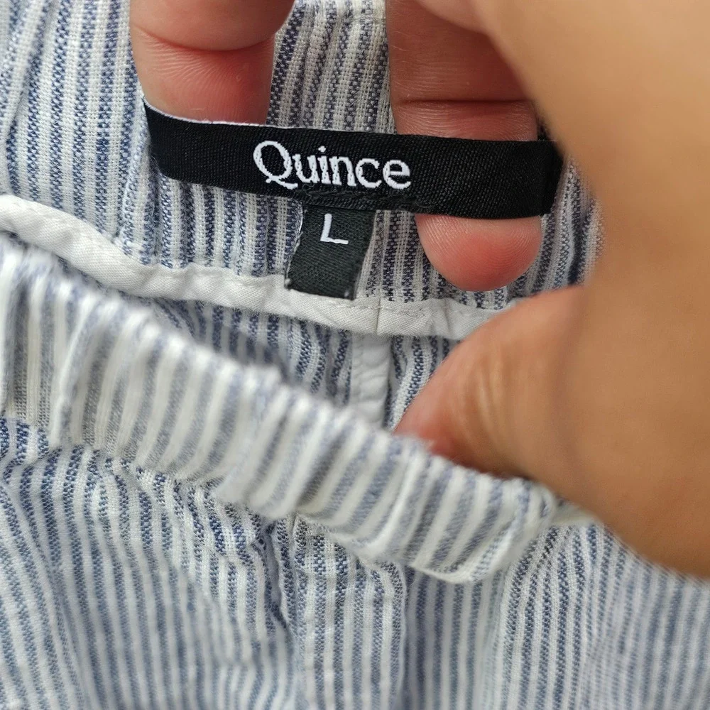 Quince 100% European Linen Pants in Blue Pinstripe Size Large